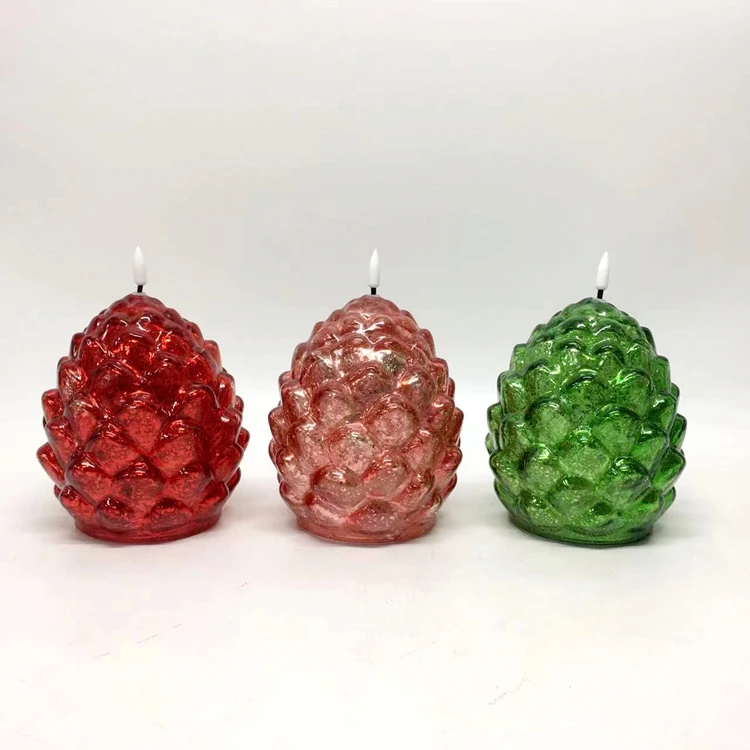 LED 3 colors Battery Operated Flameless for Christmas Home Decoration Led PineCone Candles