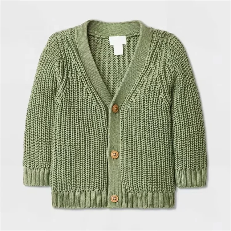 Toddler Infants Kids Knit Cardigan Eco-friendly Sweatshirt Thick Needle Sweater for Babies Custom 100% Organic Cotton