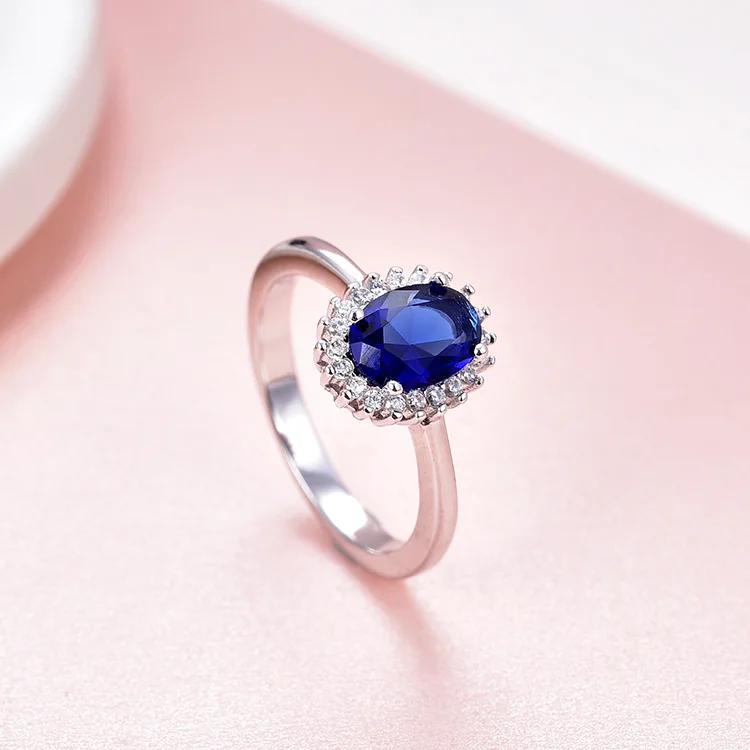 Factory Price Nickel Free Rhodium Plating Rings Beautiful 925 Sterling Silver Natural Blue Sapphire Ring