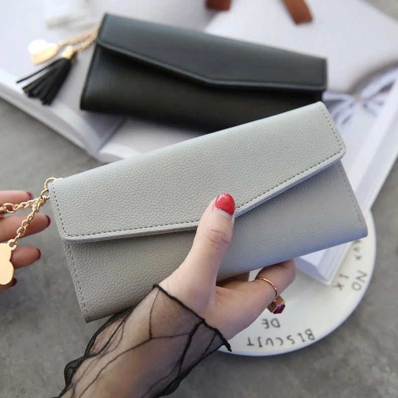 Leather Women Long Zipper Coin Purses Tassel Design Clutch Wallet Female Money Credit Card Holder
