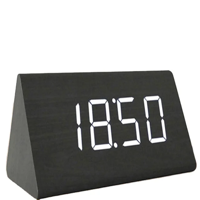 JCX/LED home wood  multi-functional temperature fashion three alarm clocks voice-controlled electronic alarm clock