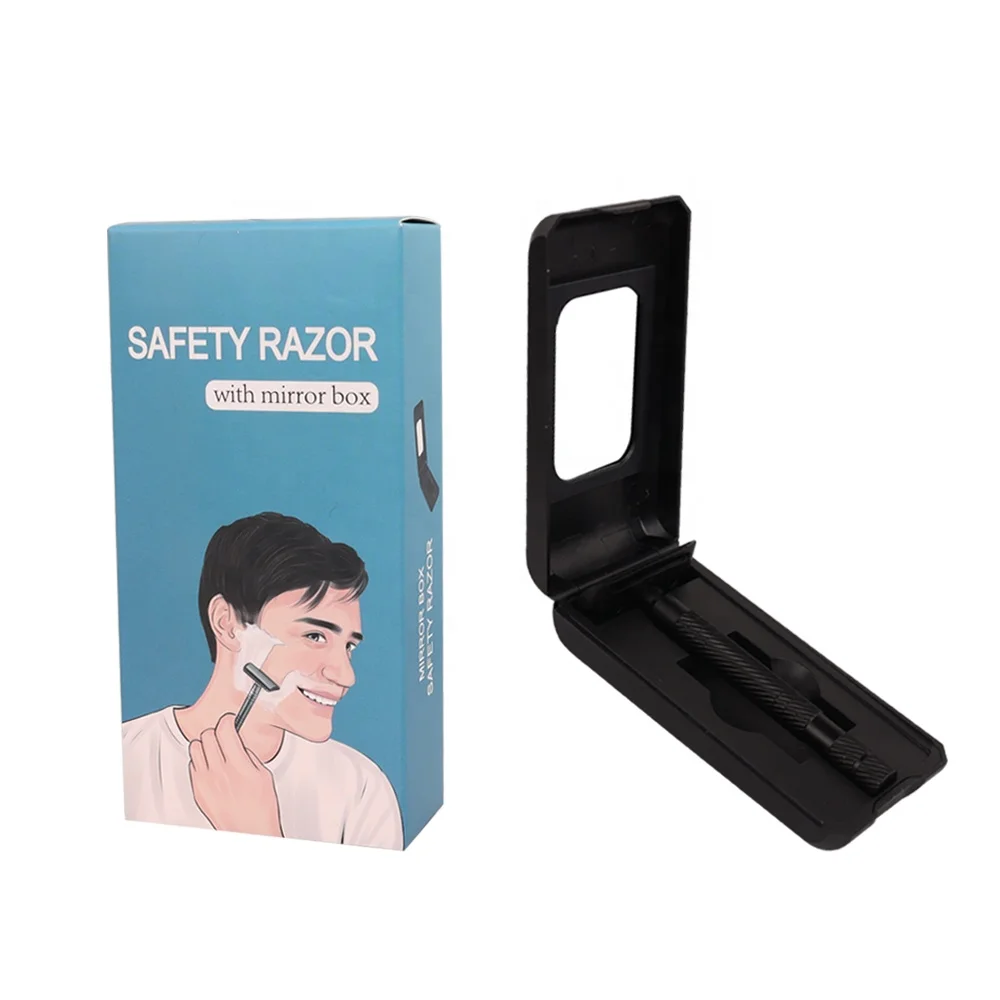 Gold color twist to open safety razors ningbo reusable shaver razor with mirror dressing box