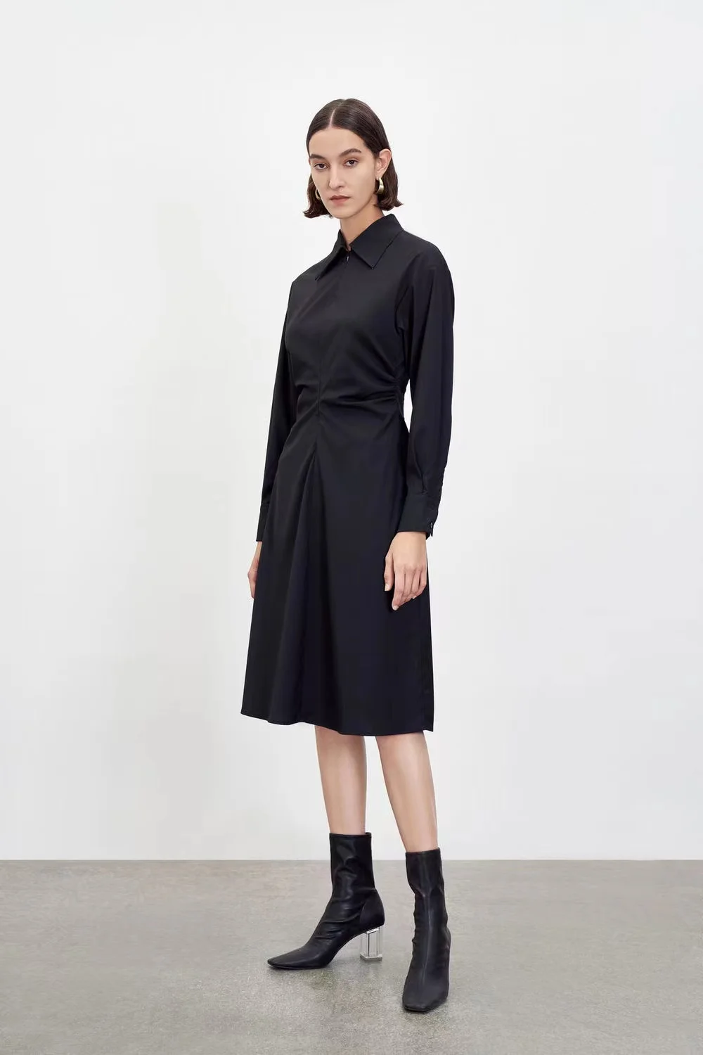 Clothing Shirt Dresses Elegant Casual Long Sleeve Women Midi Black Business Dresses