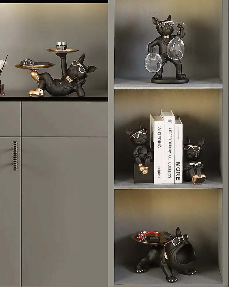 2024 NEW POLYRESIN MUSCLE FRENCH BULLDOG HOLDING HOUSE TABLETOP DECORATIVE CANDY BOWL BOX HOLIDAY GIVEAWAY GIFT SCULPTURE TOY