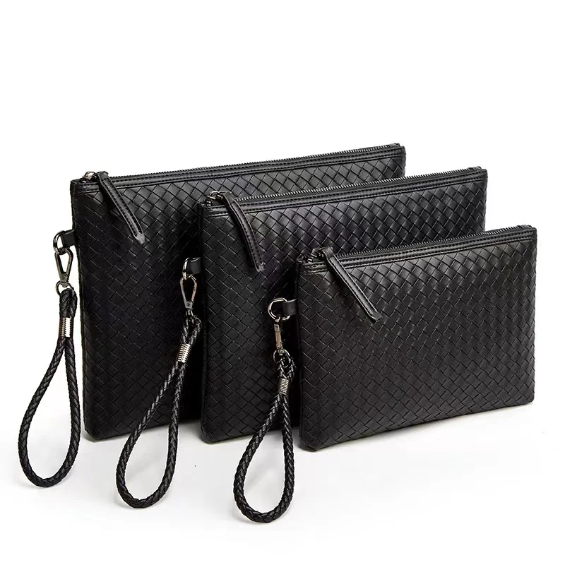 Wholesale PU Woven Handbag for Men Suitable Commuting Business Daily Luxury Design Clutch Bag Removable Shoulder Braided Strap