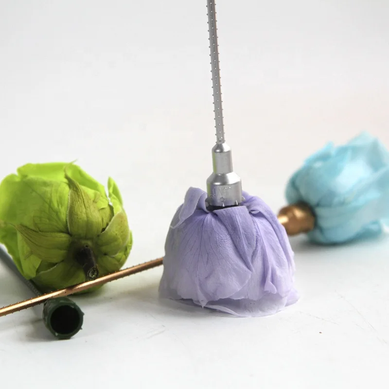 wholesale premium quality golden green silvery white artificial plastic preserved roses flower head stem for decoration