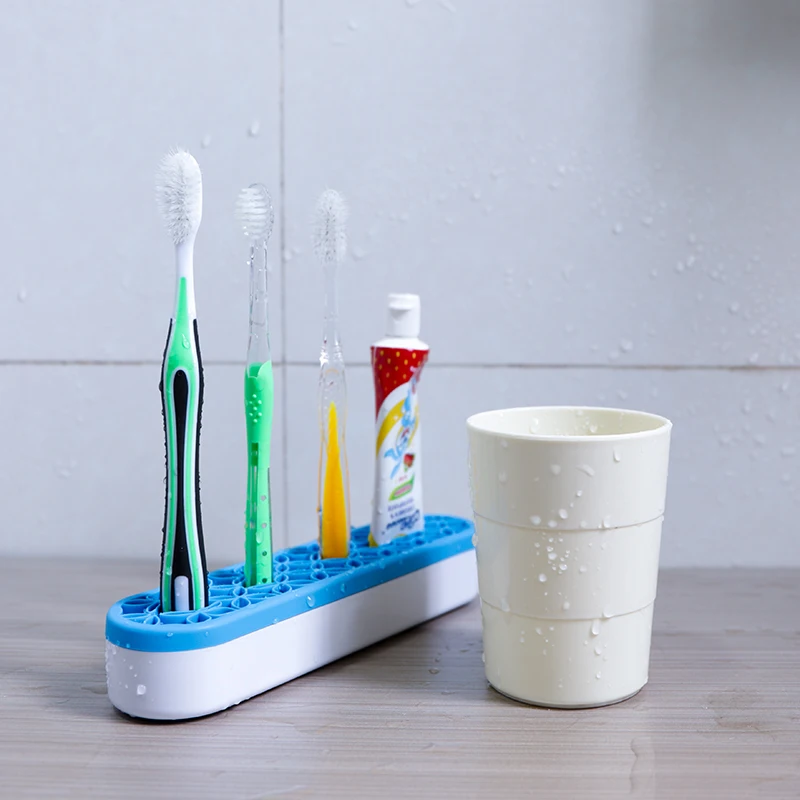 Wholesale Logo Custom Toothbrush Storage Drying Rack Cosmetic Make Up Brush Holder Travel Silicone Makeup Brush Holder