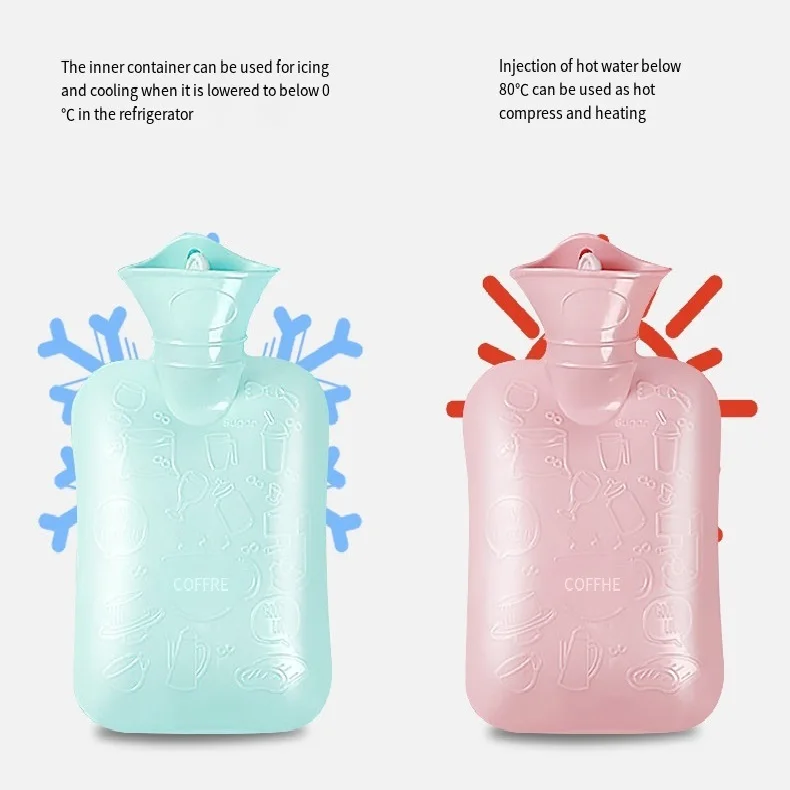 Lesheros Factory Wholesale Custom 500ml 1L 1.5L Reusable Hot Water Bottle Rubber PVC Hot Water Bag