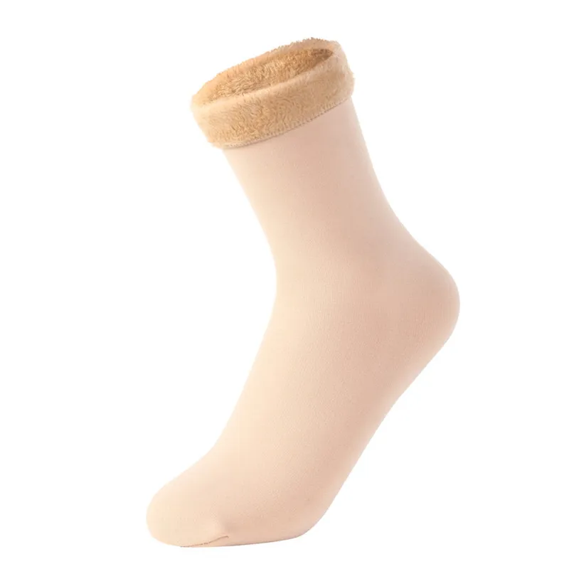 High quality winter warm heated plus velvet thick solid color floor tube snow socks for women