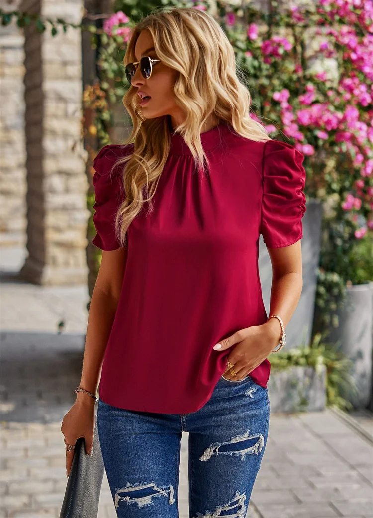 2024 high-quality new clean color shirt for women round neck loose top for women