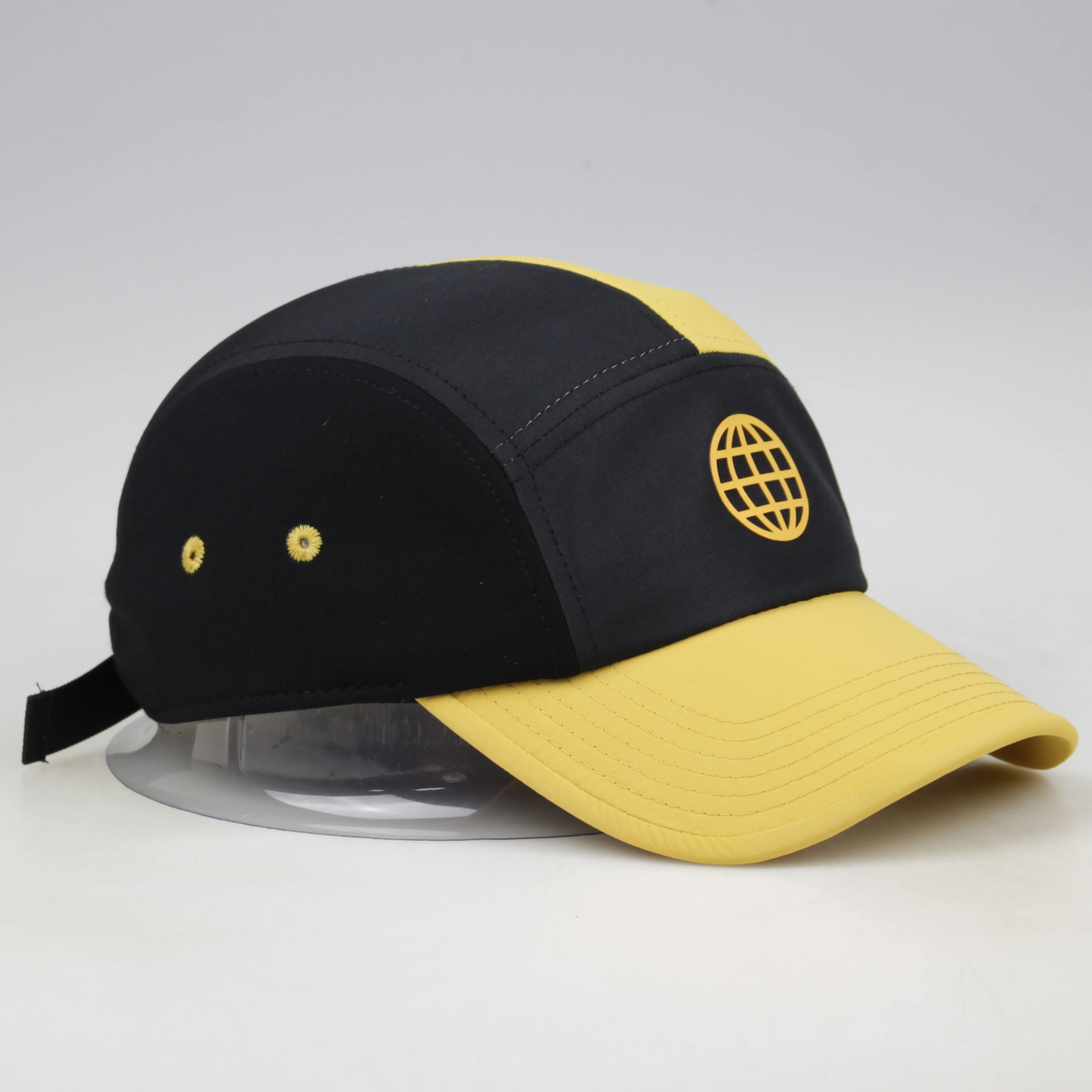 Wholesale Custom Contrast Color Curved Brim 5 Panel Baseball Camp Cap Hat