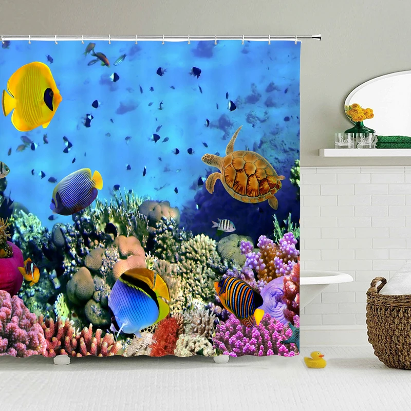 3d Print Ocean Sea Dolphin  Bathroom Curtain Decoration Waterproof Washable Shower curtains With Hooks