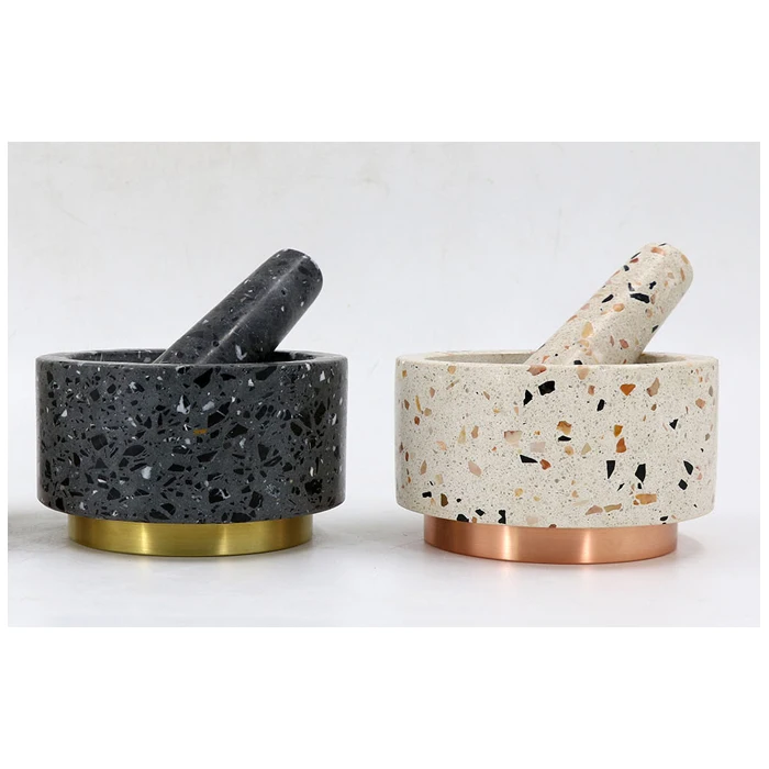 
Terrazzo mortar and pestle new design stone with metal bottom 
