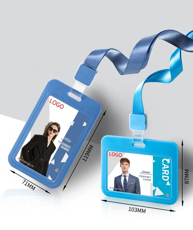Multicolor Double-sided Push Together Card Holder Modern ID Badge Work Badge Staff with Lanyard Badge Set