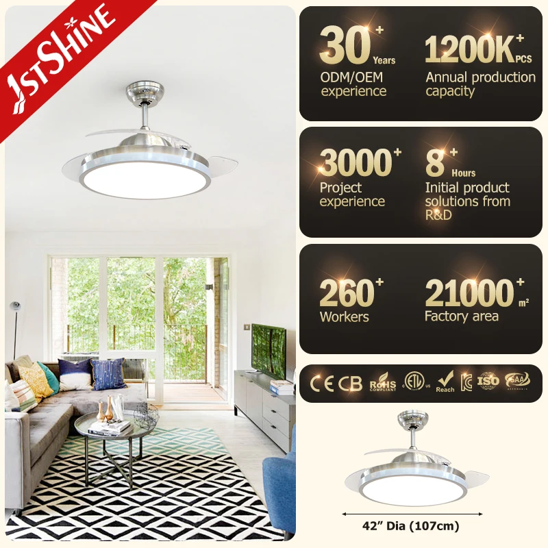 1stshine led ceiling fan modern decorative 3 color led light smart remote control invisible ceiling fan