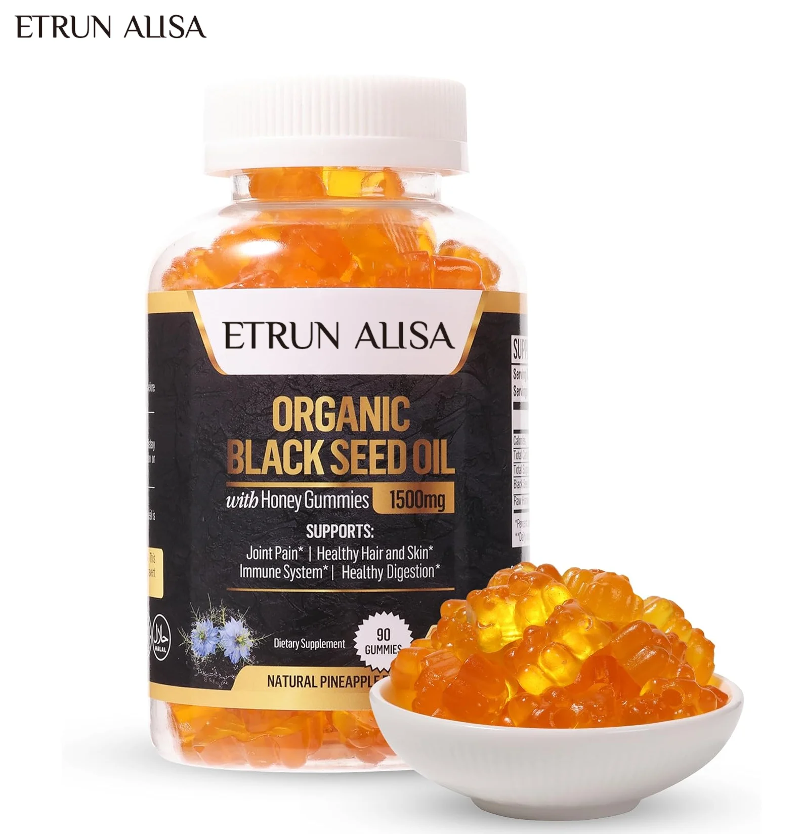 ETRUN ALISA OEM Pineapple Flavor Black Seed Oil Gummies 1500mg Softgels Capsules with Honey Dietary Supplement