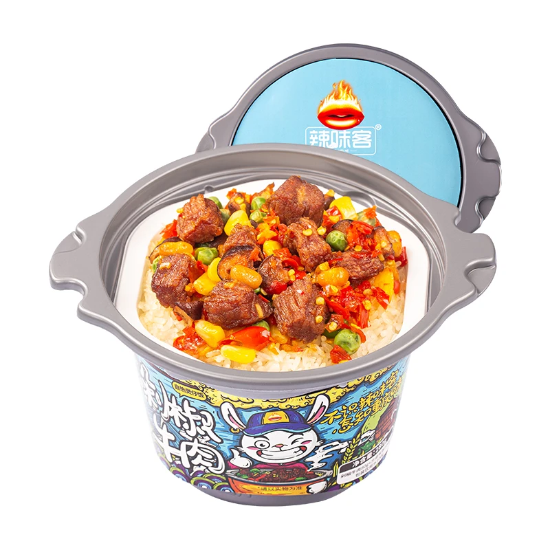 portable hot spicy 280g Beef with chopped pepper instant rice for tourism