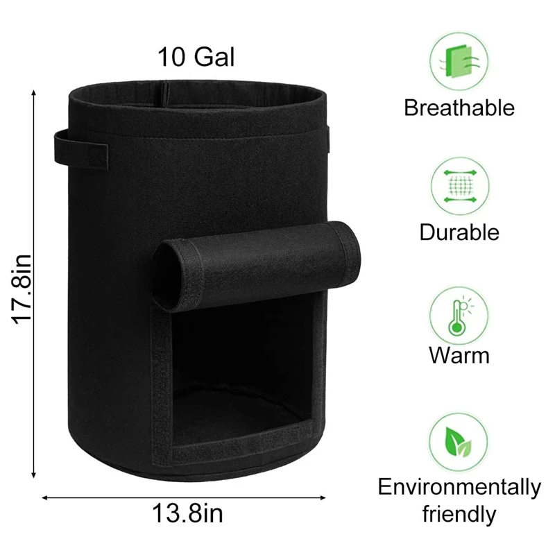 10 Gallon  2mm Thick Felt Potato Grow Bags Planter Pot With Handles and Harvest Window for Potato Tomato