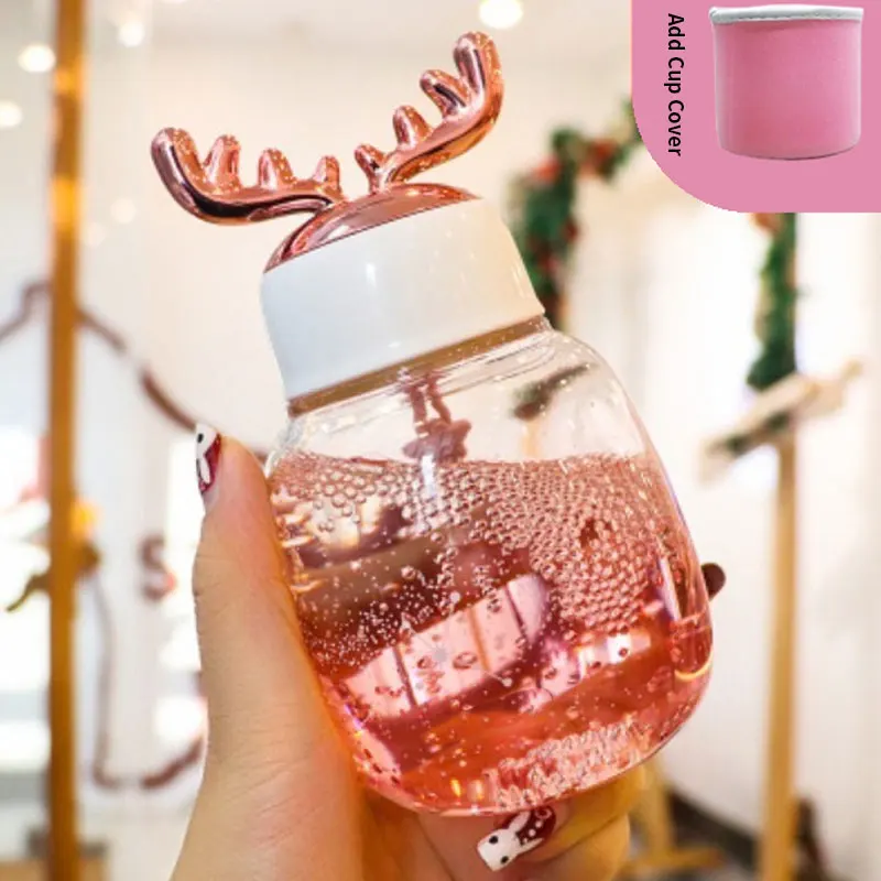 Thickened glass gradient color star portable rope cute glass bottle with antler shaped lid