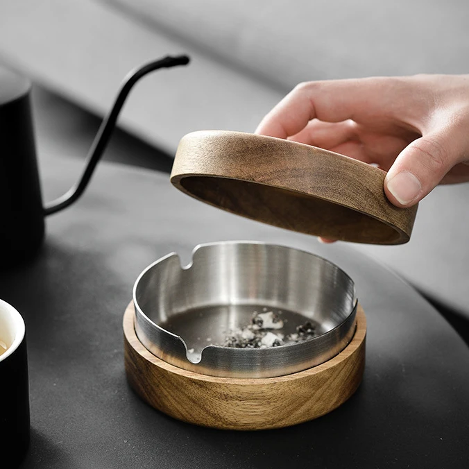New Arrival Round Wooden Ashtray Office Home Restaurant Cigar Holder Ashtray With Lid