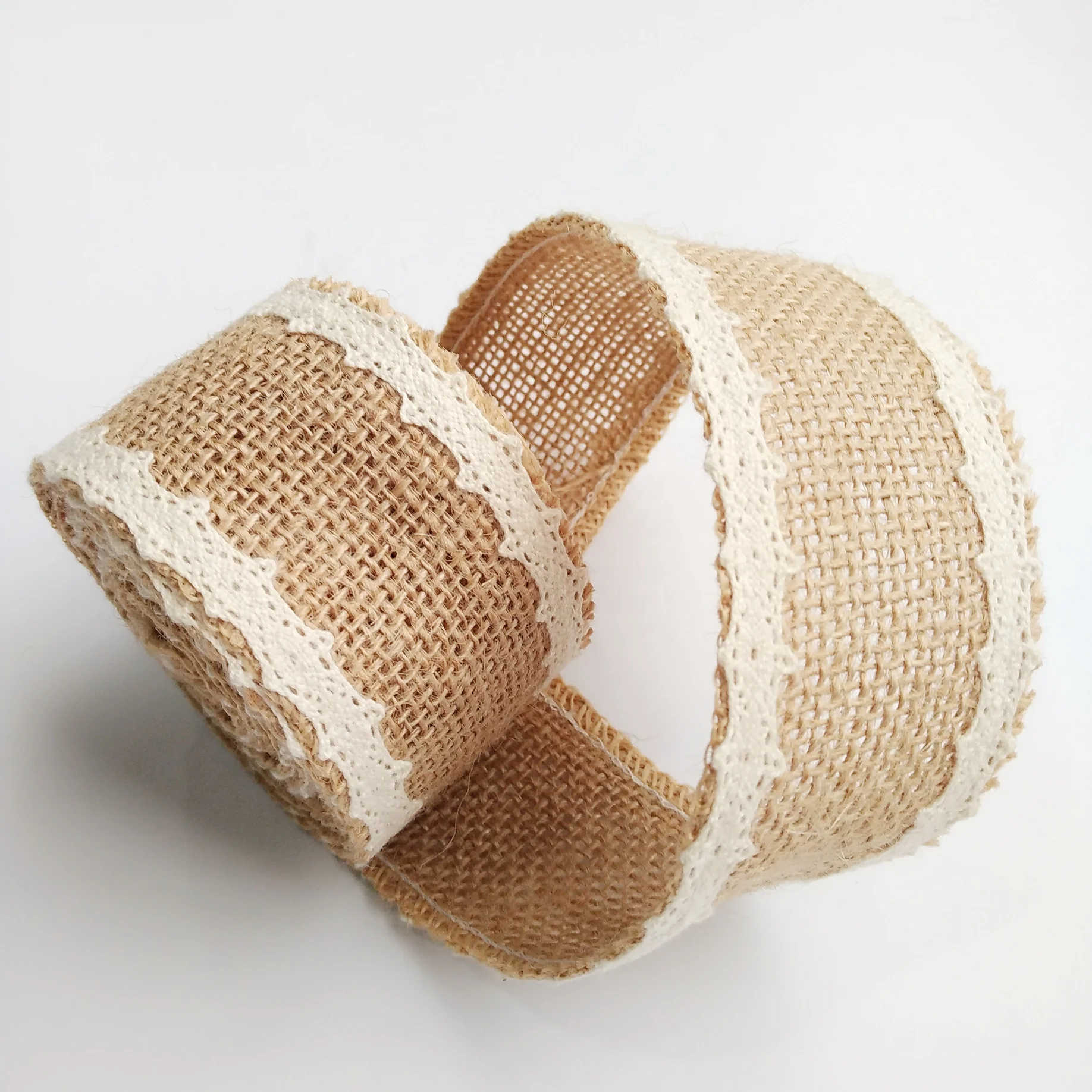 natural burlap raw material jute ribbon with lace