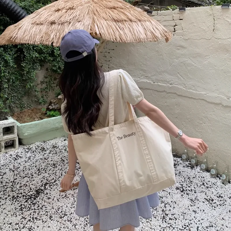Custom Printed Logo Large Size Women Shopping Tote Bag Eco-friendly Reusable Tote Canvas Bags