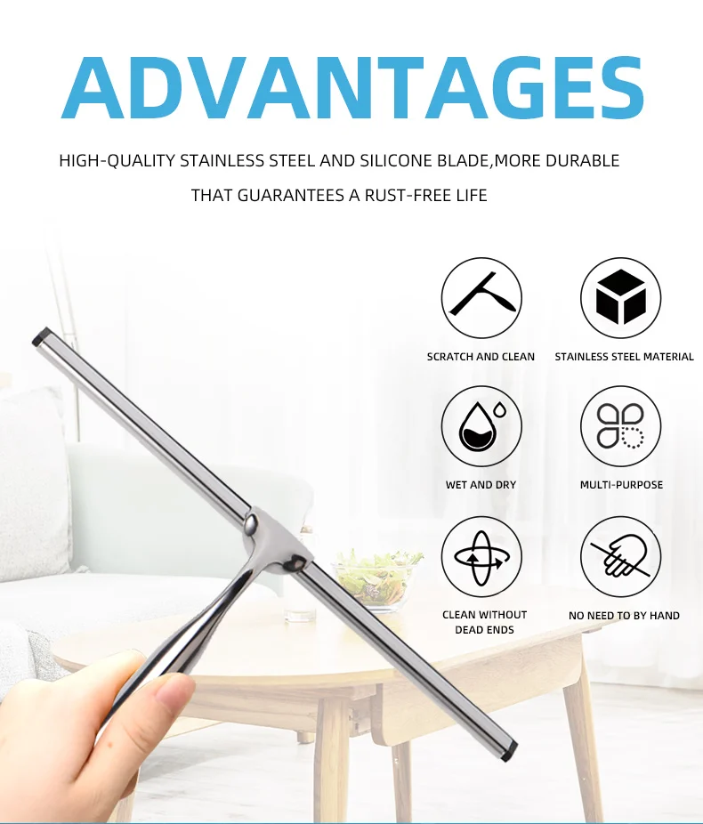 10 Inch Stainless Steel Window Squeegee Shower Cleaning Wiper with Adhesive Hook Glass scraper cleaner Cleaning tool