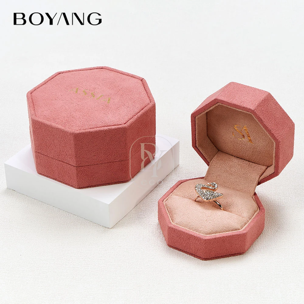 Boyang Custom New Design Luxury Octagonal Velvet Necklace Ring Packaging Jewelry Box with Logo