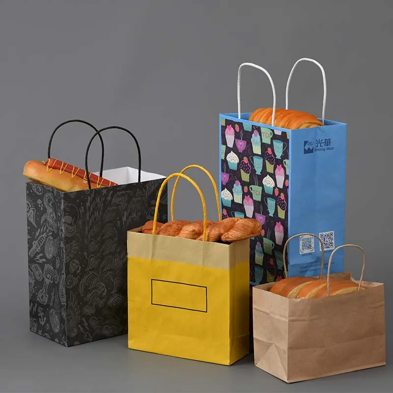 Recycled Strong Twisted Handle Packing Food Bag Pink Kraft Paper Bags For Restaurant