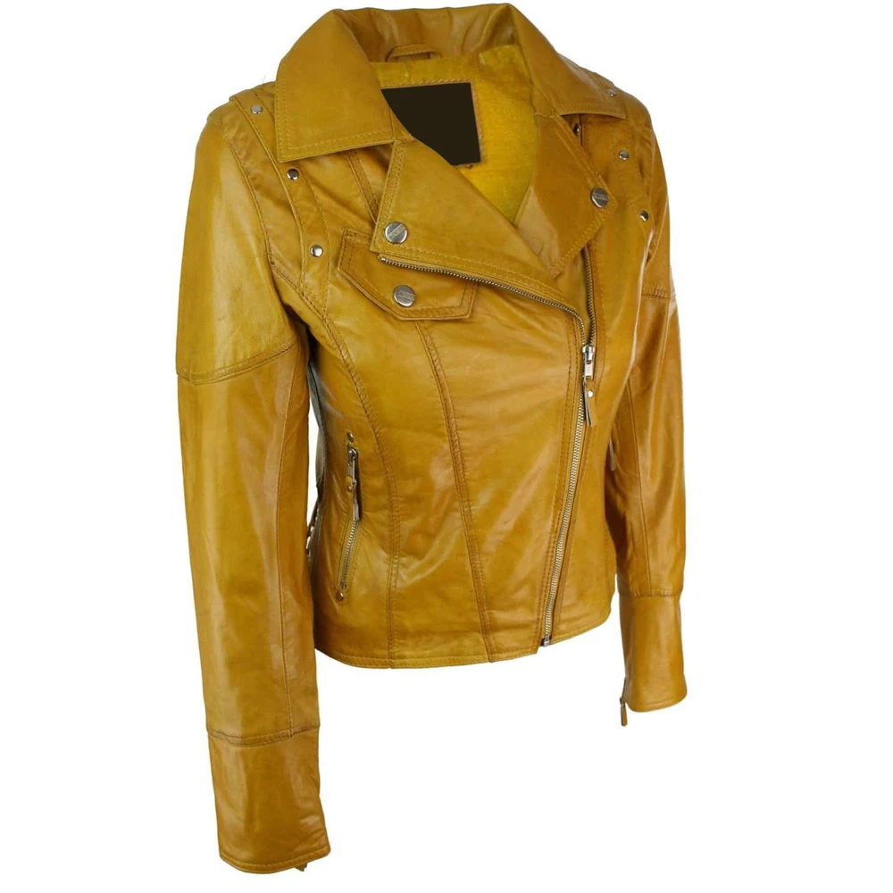
Stone washed women leather jacket 