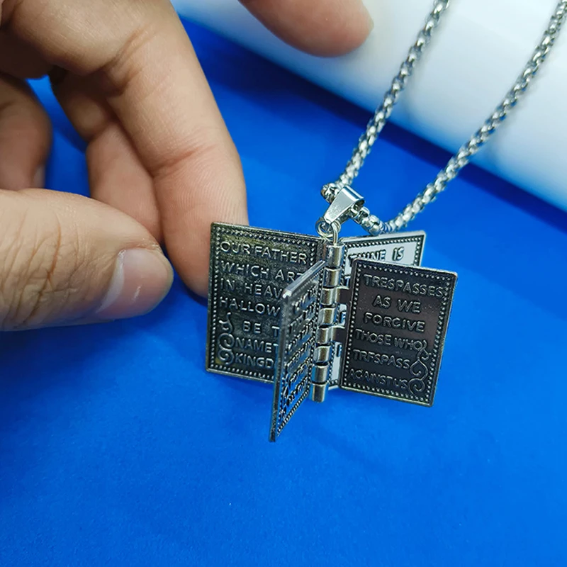 mini bible Religious Book Necklace Openable Prayer Bible Verse christian accessories Bible Book Pendant Necklace for Men Women
