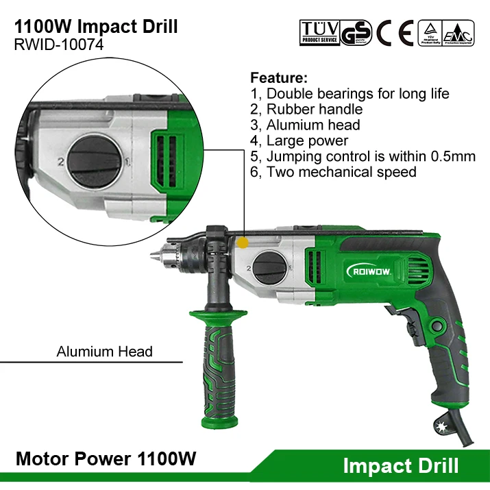 1100W Professional Power Tools 13MM/16MM Electric Impact Drill Variable Speed Power Impact Hammer Drill Machine
