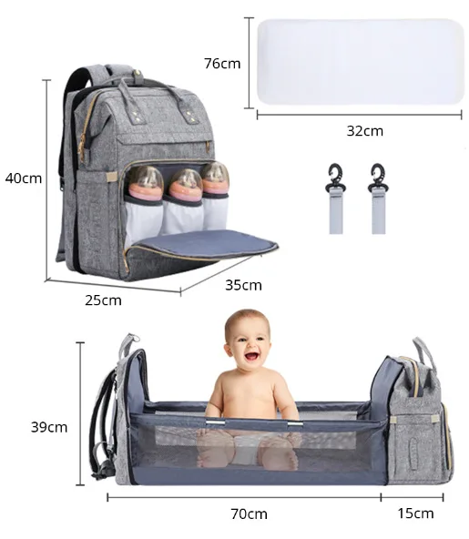 
2021 Drop Shipping Folding Bed Bag Lightweight Printed Waterproof Double Shoulder Mommy Diaper Bag 
