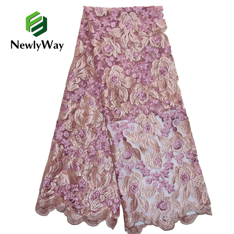 Newlyway Full Width Embroidery Bead Belt Diamond Lace Cross Border Embroidery Gauze  Fabric For Party Dress