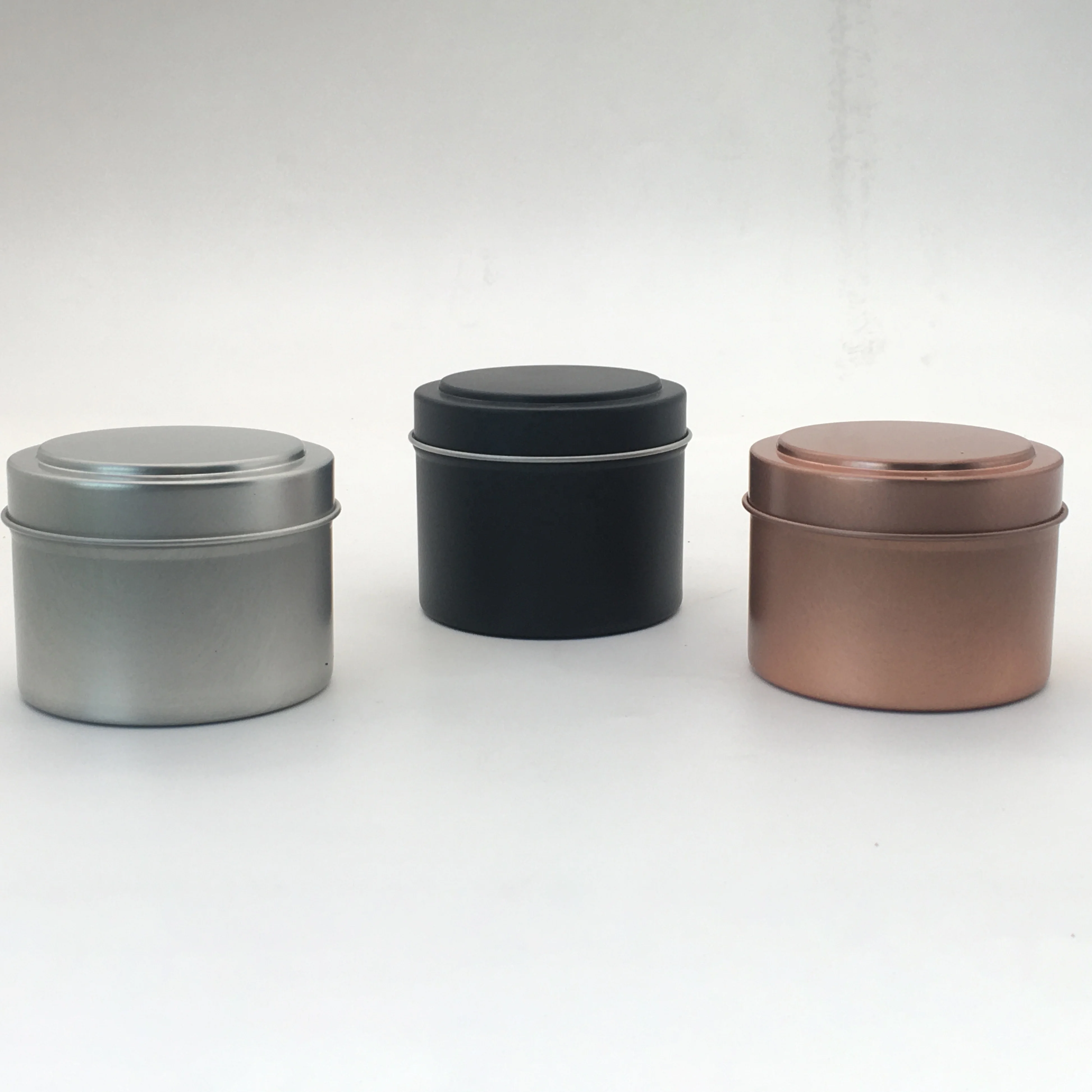 Flat metal wholesale round aluminium 4 oz all matte black candle tins jar with box