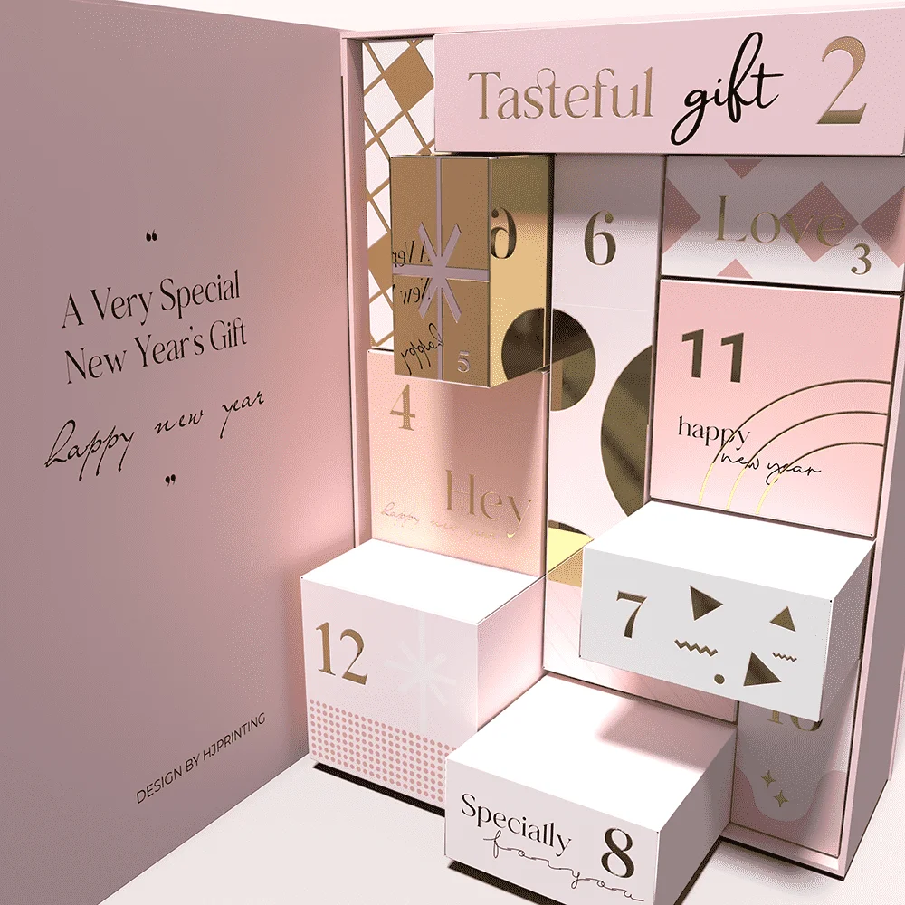 Custom Advent Calendar Cosmetic Gift Box Paper Box Luxury Pink Advent Calendar Box 12 Days
