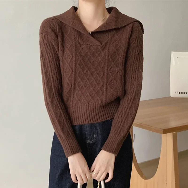 Women Sweaters Solid Color Autumn Winter Fashion Female Knitted Pullover Tops Lady Long Sleeve Vintage Knitwear