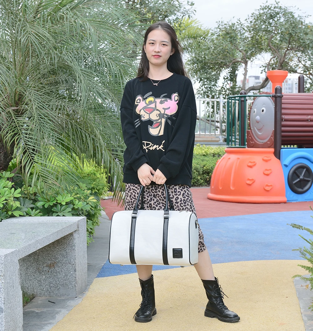 Luxury Fashion Ladies Girls White PU Crocodile Leather Luggage Organizer Custom Duffel Bags for Women