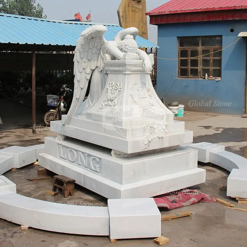 Custom Cemetery Decoration Marble Beautiful Weeping Angel Sculpture Statue