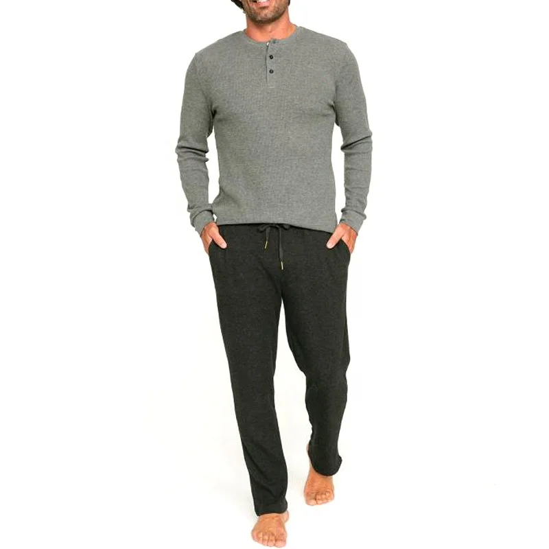 Custom Man Two Piece Pajamas Long Sleeve Cotton/polyester Loungewear Pyjamas mens Sleepwear Set MENS PYJAMA PANTS