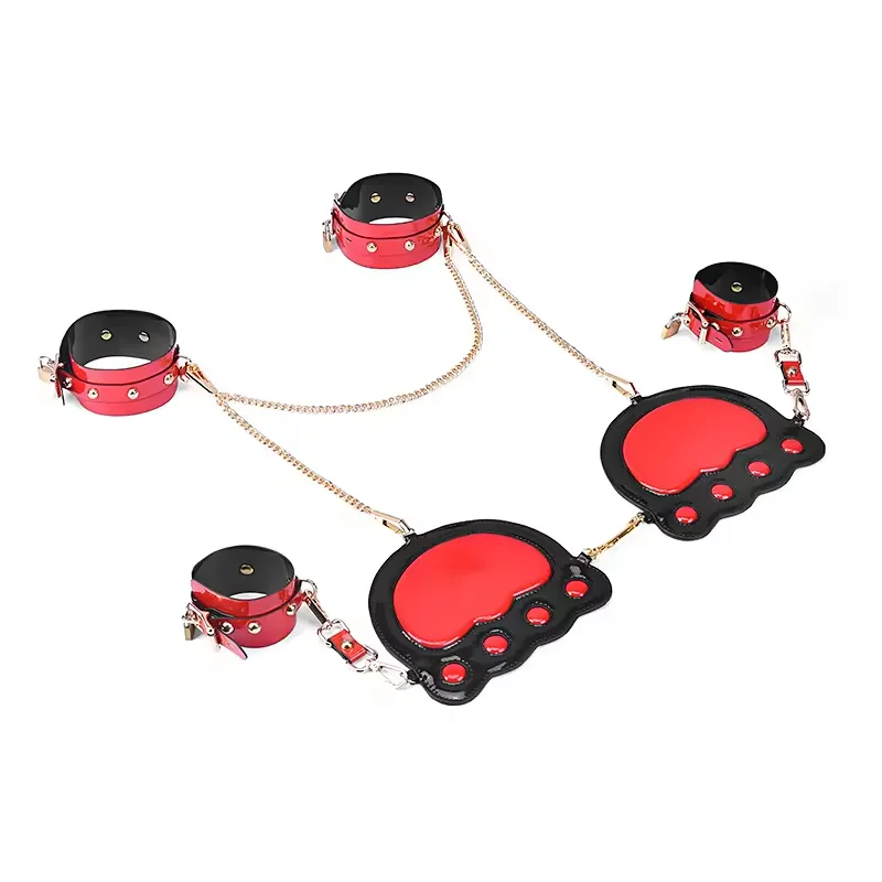 5pcs/set PU leather Erotic SM Restraints Handcuff Ankle Cuffs Collar Sex Toys for woman Flirt Bondage Kit Adult Bed Game Tool