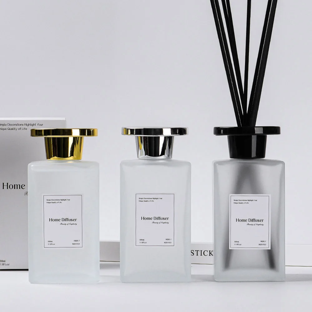 Wholesale 500ml large reed diffuser essential oil luxury reed diffuser with gold/silver/black lids
