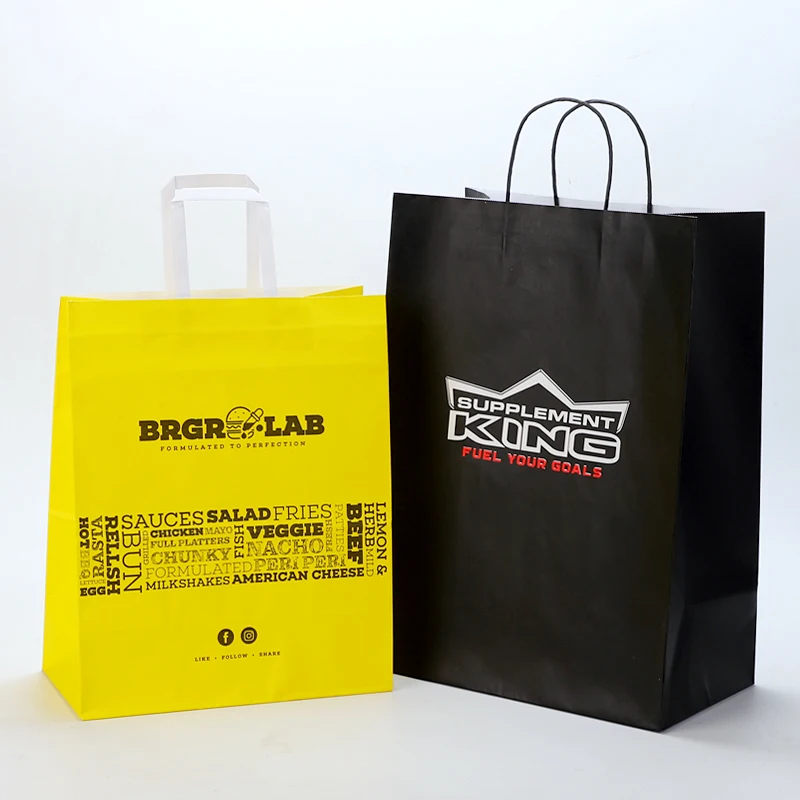 Custom Your Own Logo Eco friendly take away brown kraft shopping bag with own logo handle