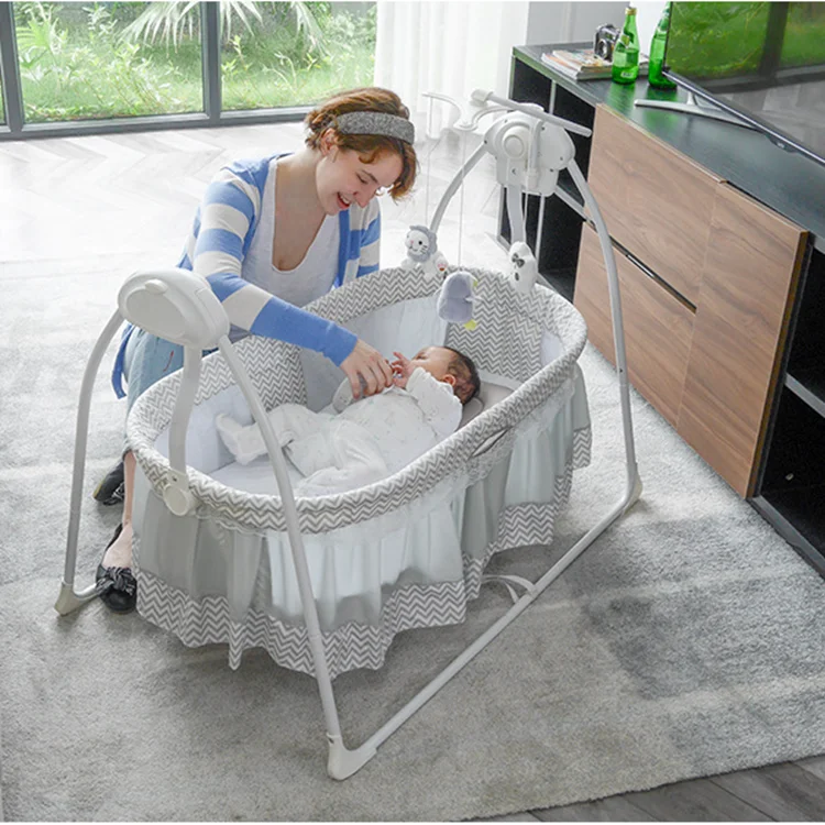Foldable baby girl cot electric bassinet rock sleeper automatic swing baby bed