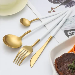 hotel supplies golden catering utensils gold white cutlery set design stainless spoon and fork