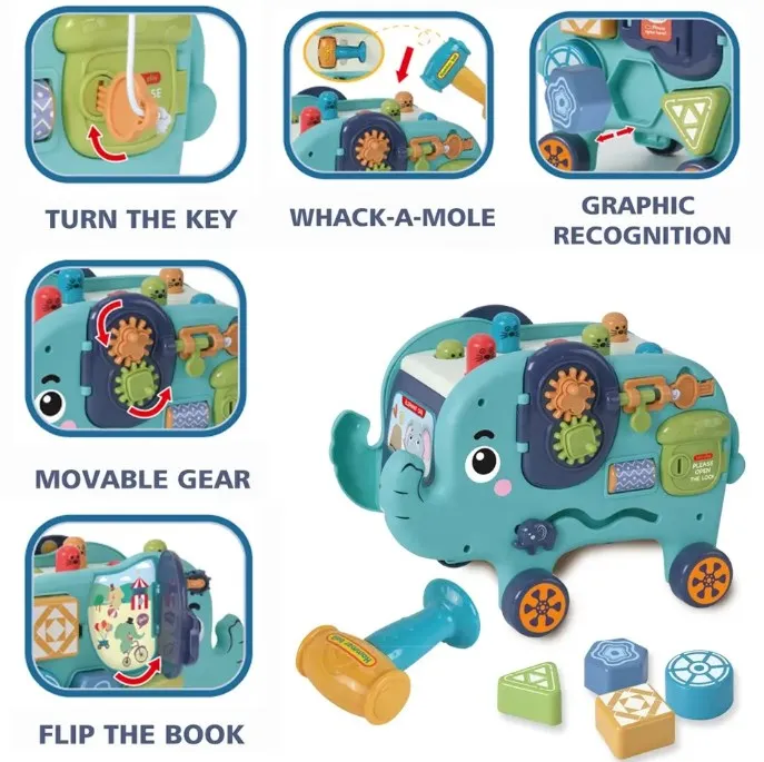 Multifunction Elephants Car Educational Whack A Mole Play Hamster Montessori Toy Shape Matching Game For Baby