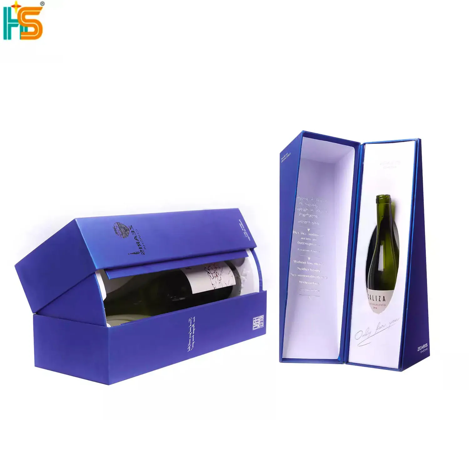 Luxury Wine Packaging Boxes Custom Logo Fancy Recycle Cardboard Paper Silk Lined Blue Wine Gift Rigid Box With Magnet
