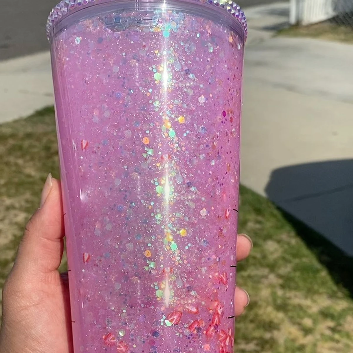 Factory Price 16oz 24oz Insulated clear tumbler Bomb Powder gold holographic rainbow Sequin Glitter Double Walled Acrylic cups