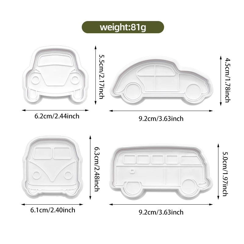 4Pcs/Set  Vehicle Car Plastic Cookie Cutter Cartoon Icing Cookie Mold DIY Baking Molds Baby Food