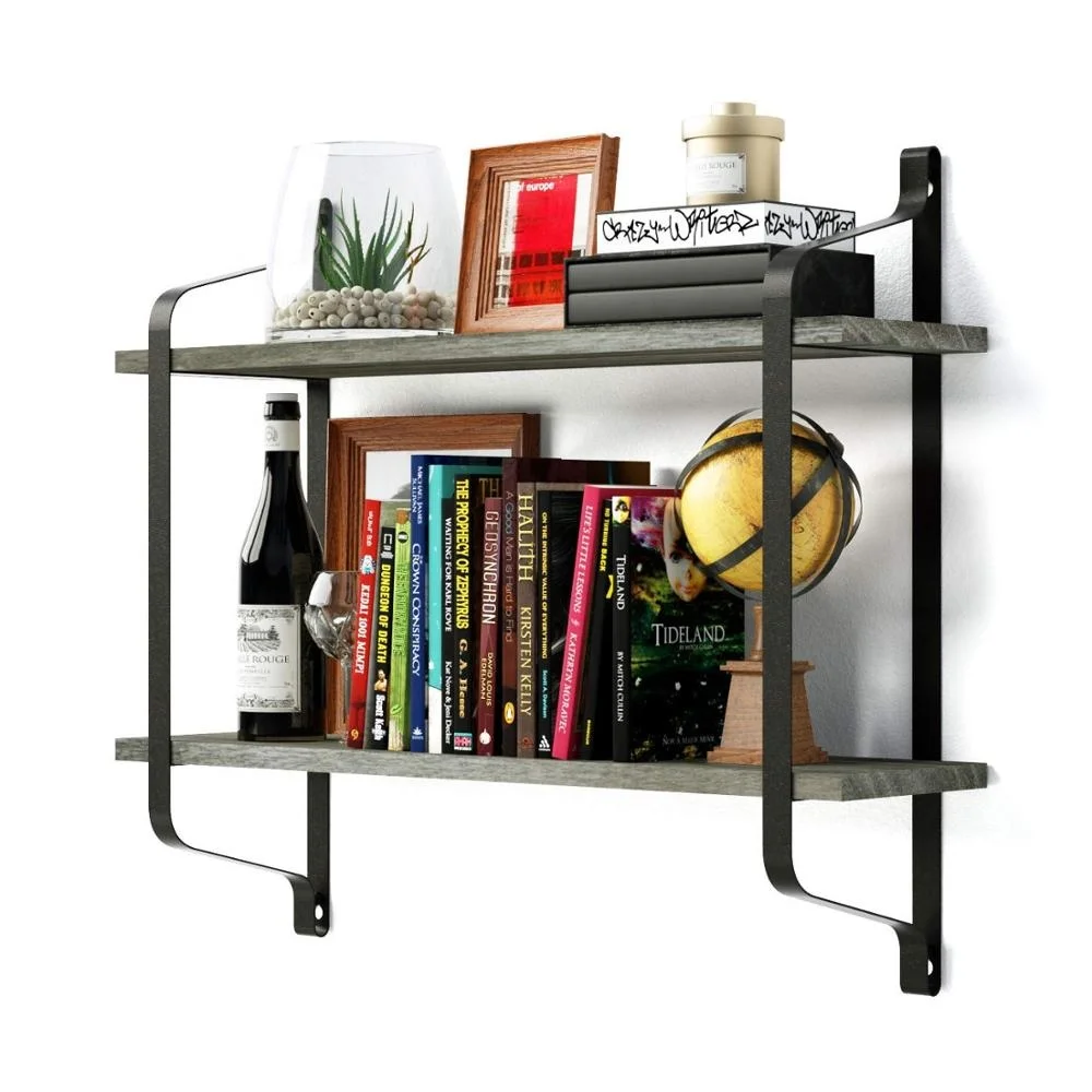 Floating wooden wall shelves for kitchen living room bedroom kitchen entrance double-deck heavy bookshelf wooden